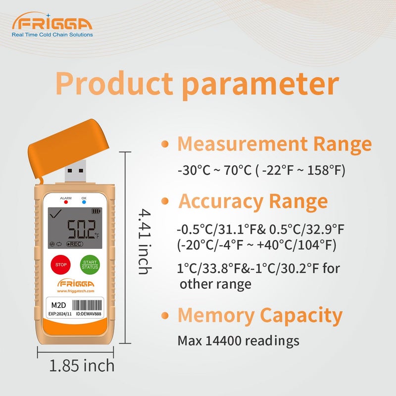 Frigga M2D Reusable Temperature Data Logger Multi-Use USB Digital Temperature Recorder 14400 Points High Accuracy Refrigerator Thermometer Logger PDF CSV Report - Image 2